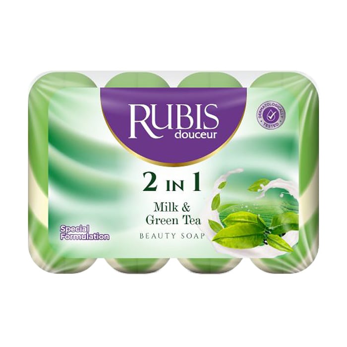 Тверде мило Rubis 2 in 1 Milk &amp; Green Tea Beauty Soap Молоко та зелений чай, 4*90 г