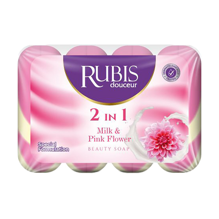 Тверде мило Rubis 2 in 1 Milk &amp; Pink Flower Beauty Soap Молоко та рожева квітка, 4*90 г